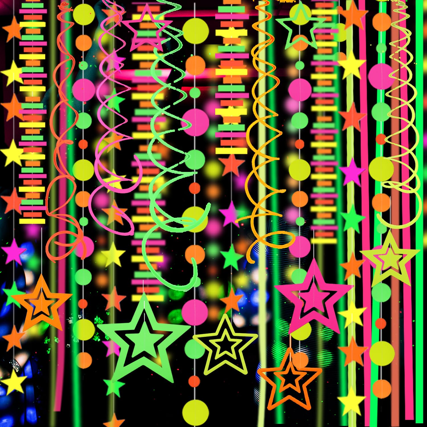 540feet Paper UV Neon Garland Neon Streamers Glow in The Dark - Product Imagery