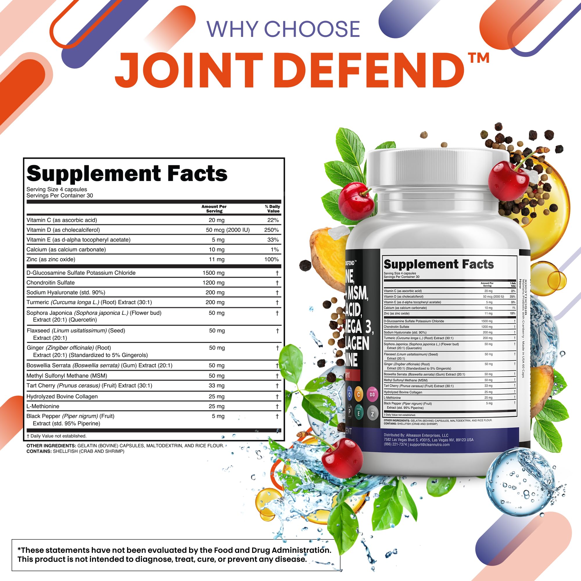 Clean Nutraceuticals Joint Defend nutritional supplement bottle with 120 capsules, designed to support joint health.