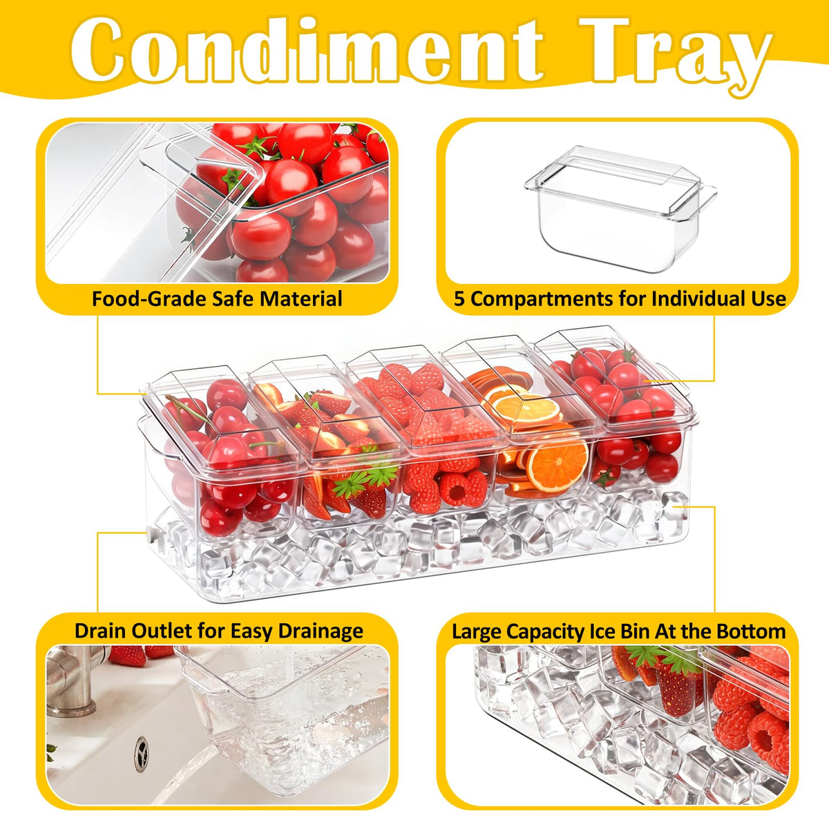 ARSTPEOE Condiment Tray Chilled Condiment Server Bar - ARSTPEOE Official Imagery - 5