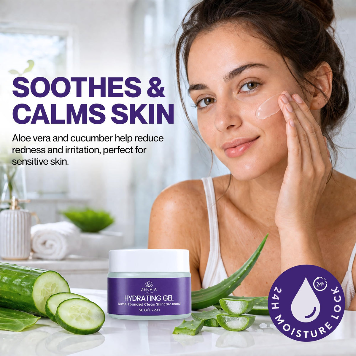 Gel Moisturizer for Face Hydrating Water Based Face - ZenviaGlow Official Imagery - 7
