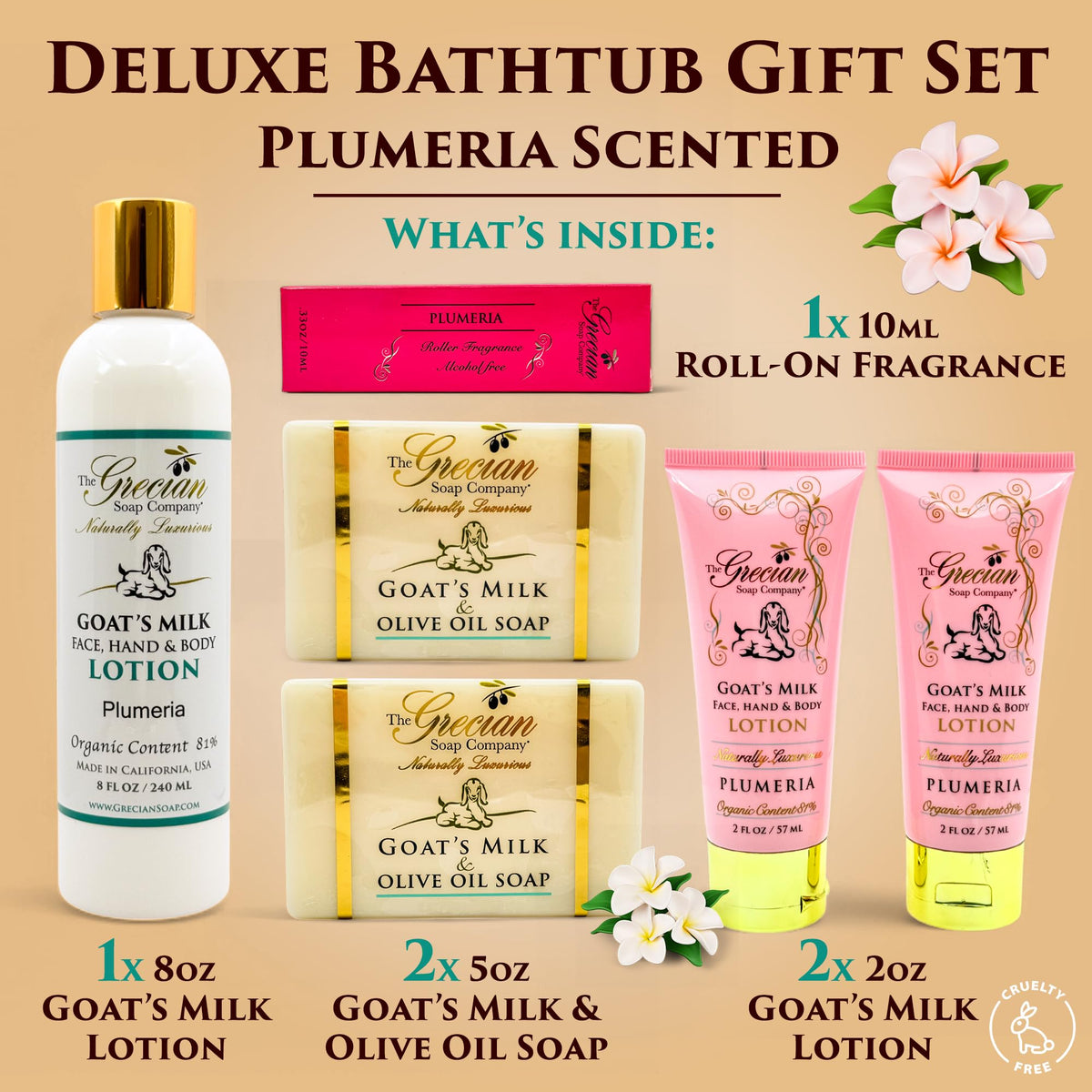 Deluxe Bathtub Gift Set 6pcs Goat Milk Olive Oil Skin Care - The Grecian Soap Company Official Imagery - 8