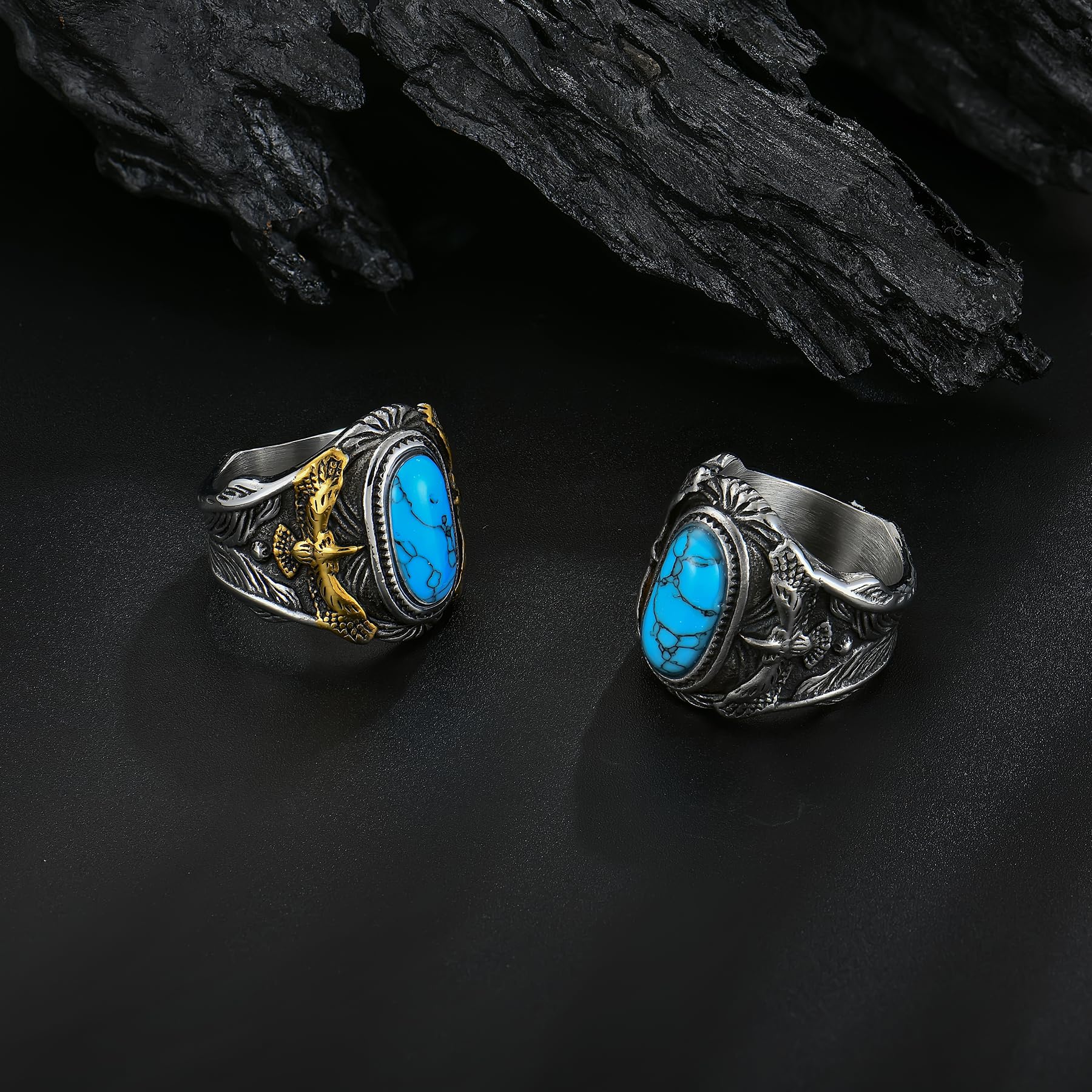 Wisbal Turquoise Biker Ring for Men – Stainless Steel