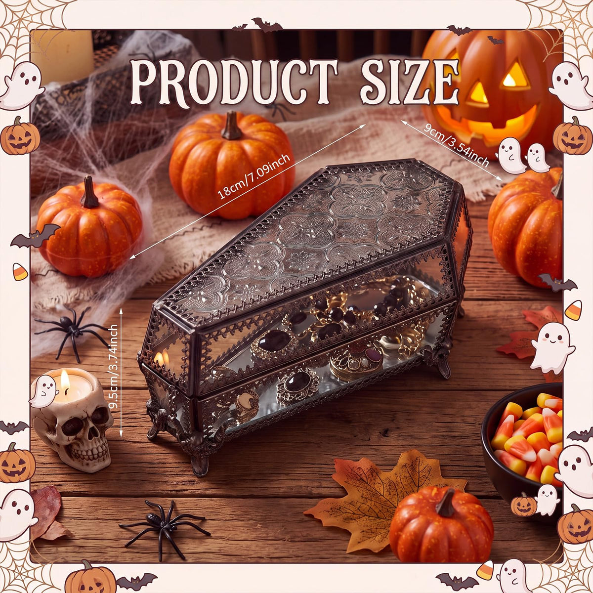 Vesici Halloween Glass Coffin Jewelry Box Embossed Trinket - Vesici Official Imagery - 3