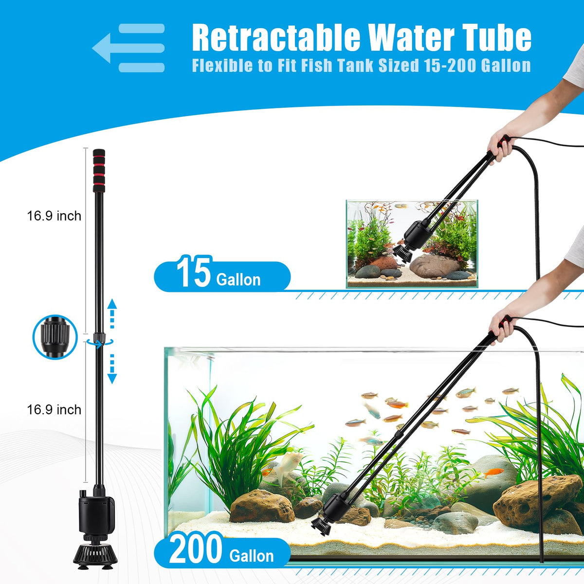 AQQA Aquarium Gravel Cleaner 6 in 1 Fish Tanks Gravel Vacuum - AQQA Official Imagery - 7