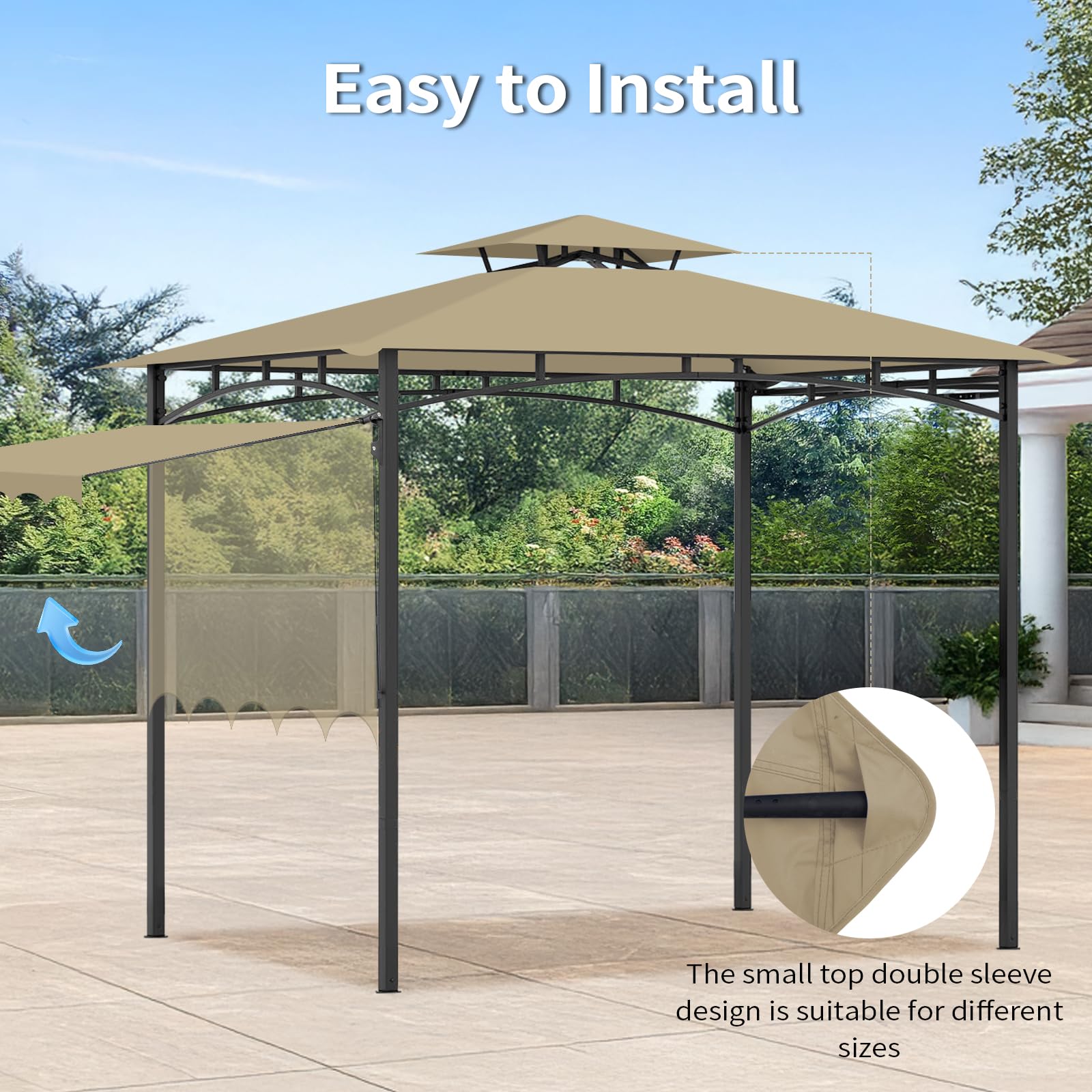 Iheqard 5' x 11' outdoor BBQ gazebo replacement canopy top, weather-resistant cover for grill gazebo.