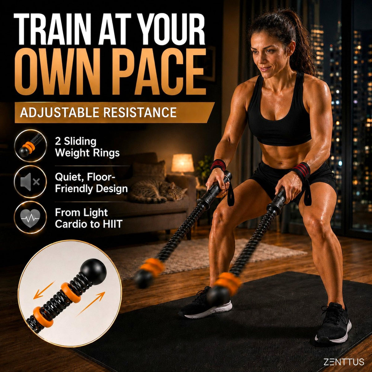 Weighted Cordless Battle Ropes Adjustable Ropeless Cardio - ZENTTUS Official Imagery - 6