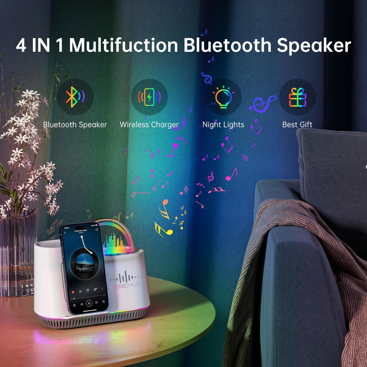 Night Light Bluetooth Speaker Phone Holder Touch Control - AUYLE Official Imagery - 3