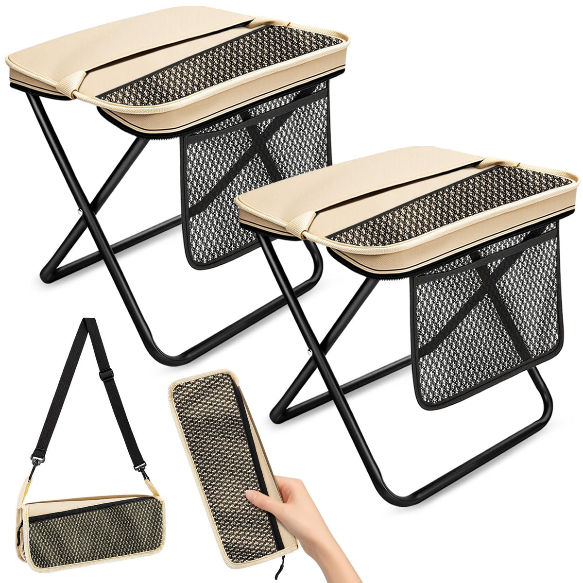 2 Pcs XL Foldable Backpack Stool for Adults 14 2 Wide Seat - OrbitShell Official Imagery - 2