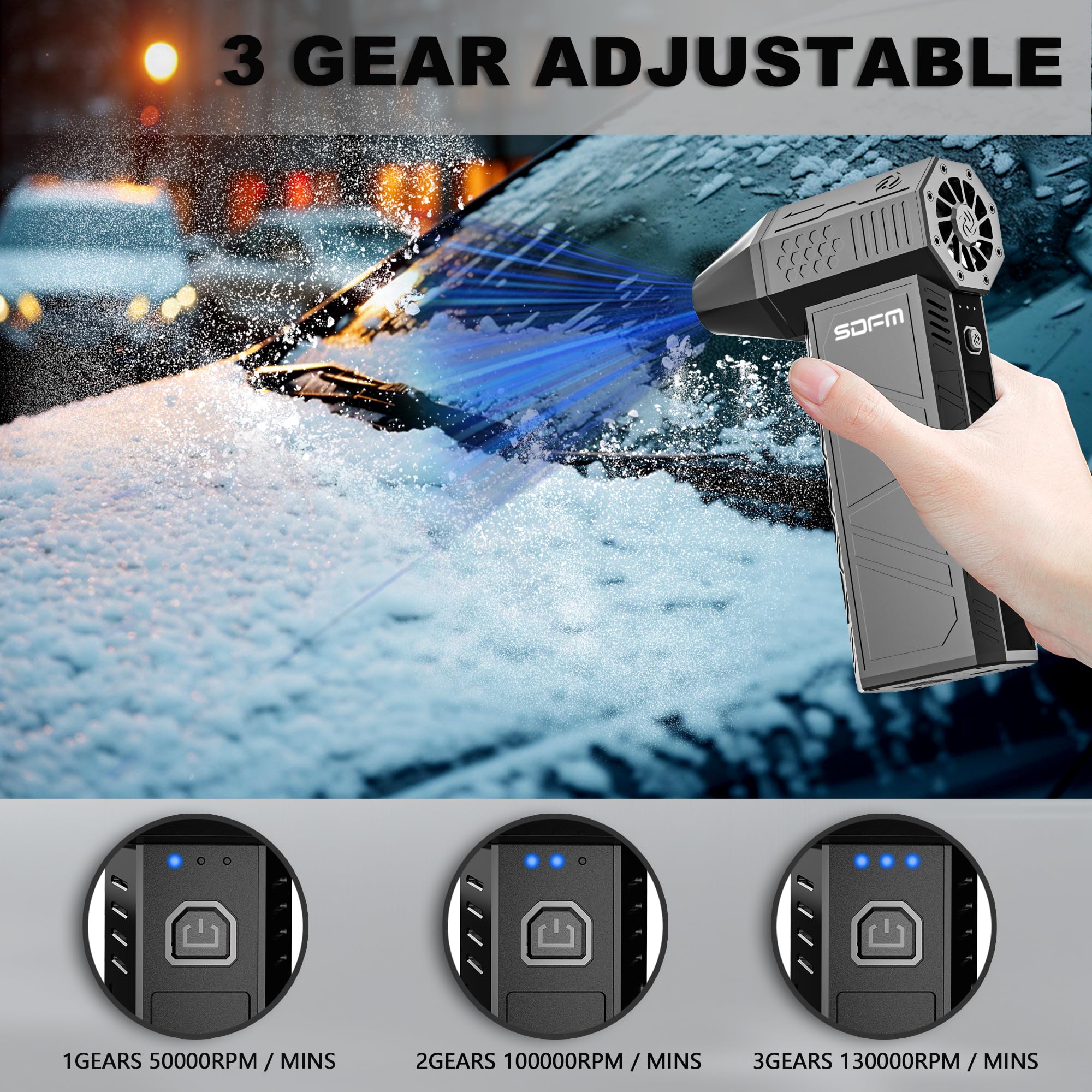 SDFM Compressed Air Duster - 3-Gear Adjustable Rechargeable Air Duster - SDFM Official Product View 4