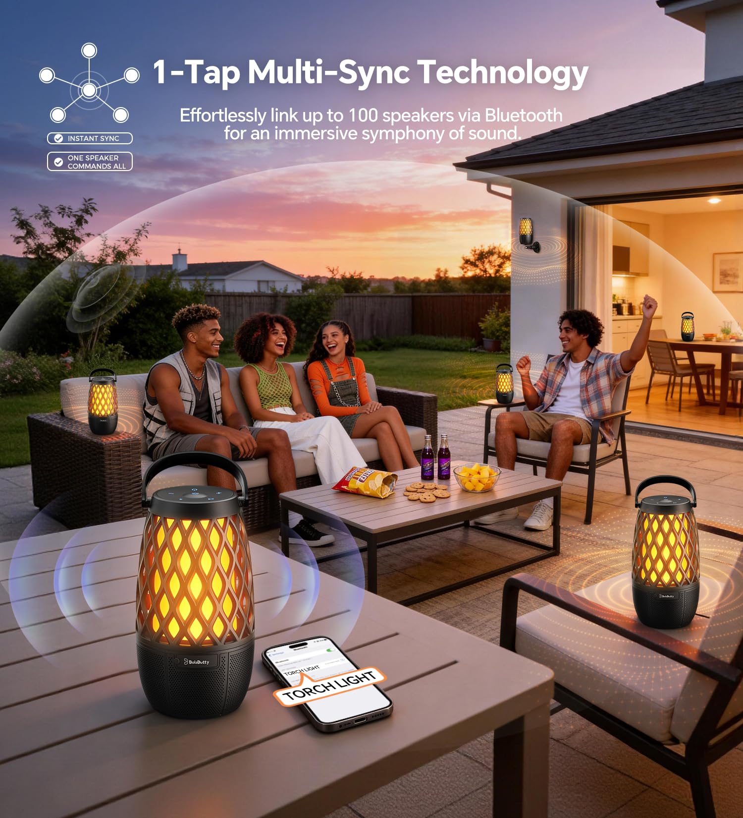 BolaButty Outdoor Speakers with Ligths Gifts for Men Multi-Sync u by BolaButty - Angle View 4