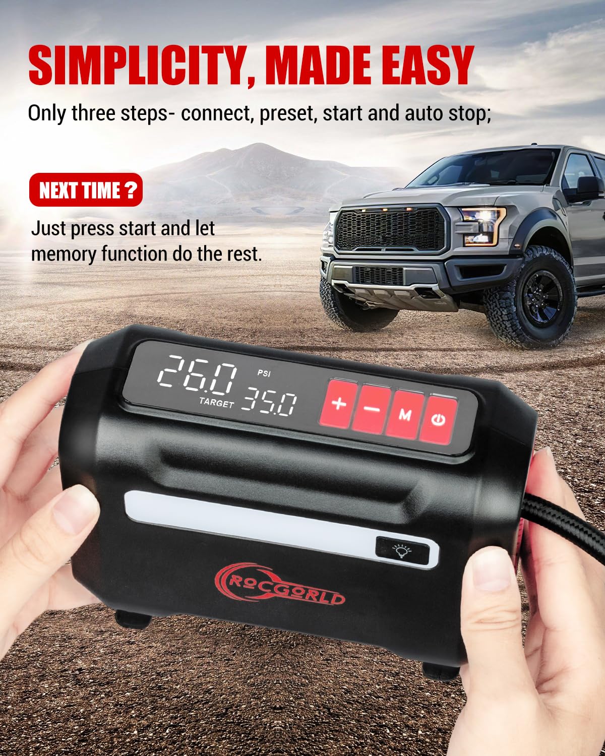 ROCGORLD R8 Tire Inflator Portable Air Compressor, DC 12V Air Compress - View 4