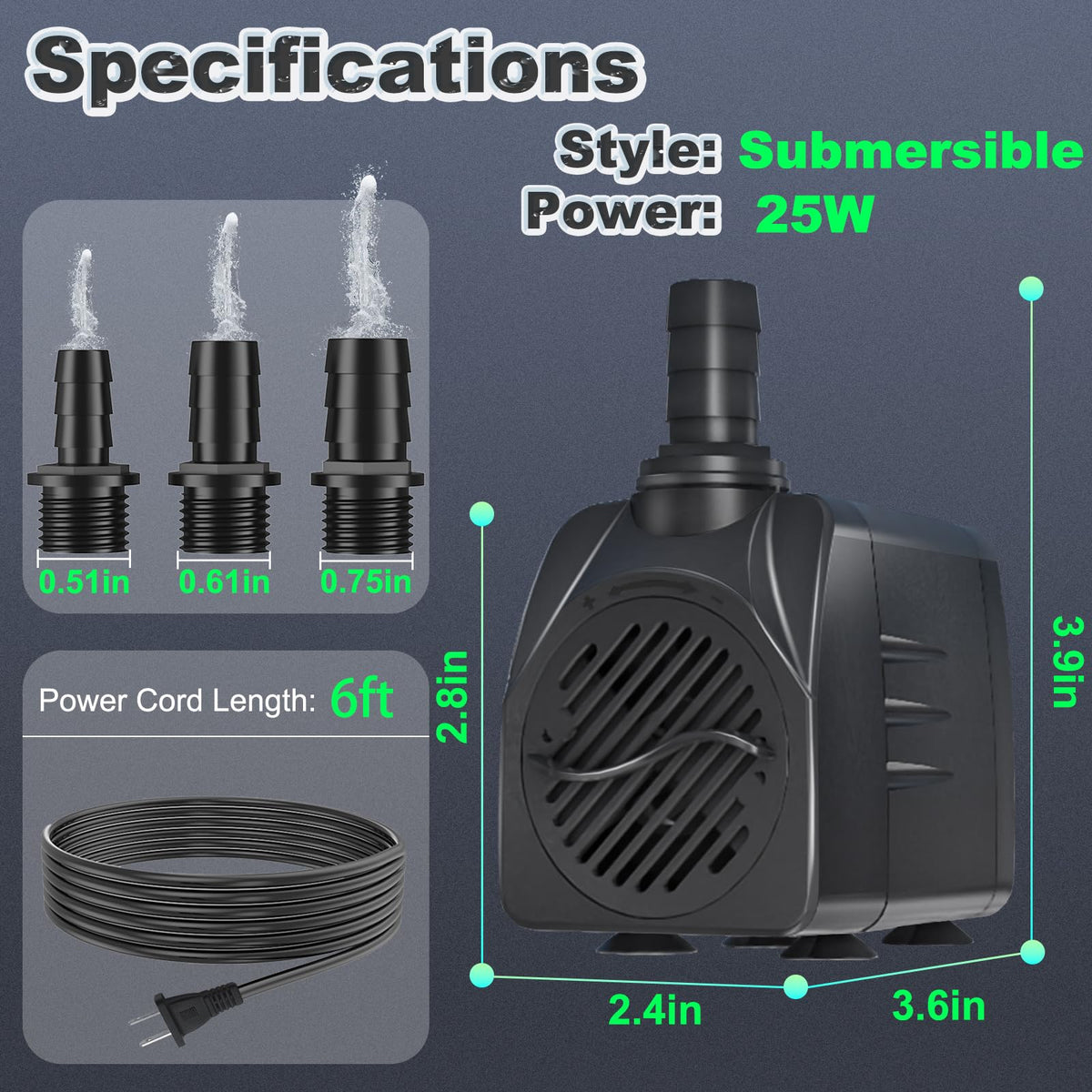 SongLong 400GPH Submersible Water Pump 6 5ft High Lift for - SongLong Official Imagery - 3