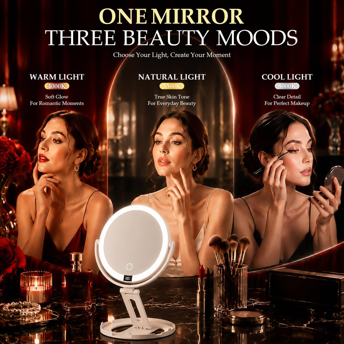 Travel Makeup Mirror with Lights 1X 30X Double Sided - Velmelle Official Imagery - 5