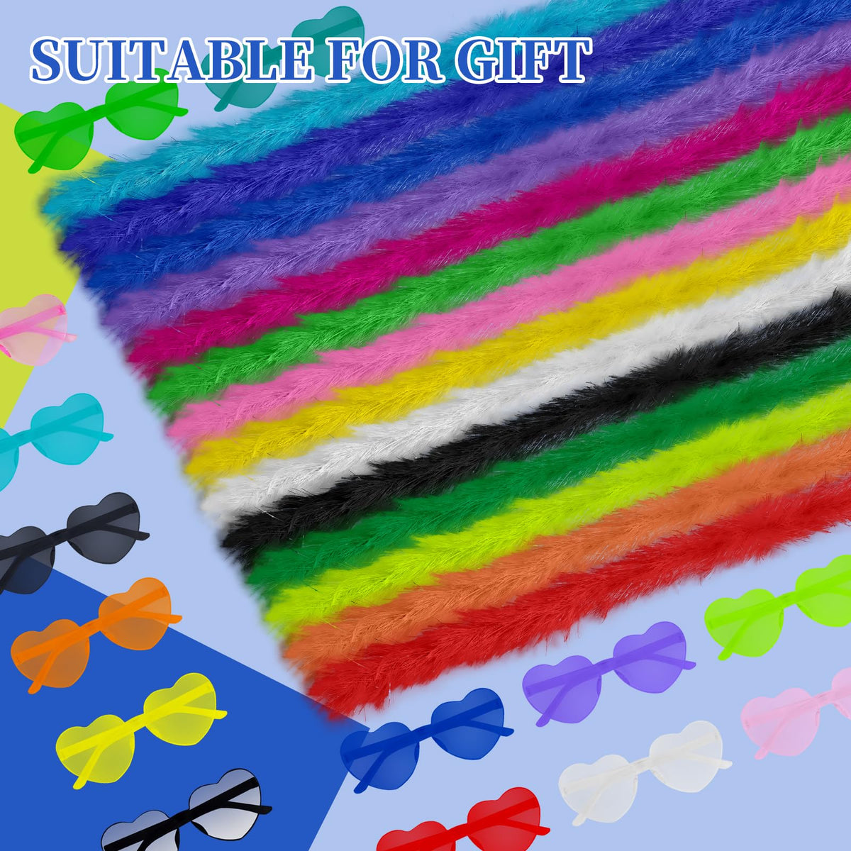 28 Pcs 5 Ft Feather Boas and Heart Sunglasses Set 14 Colors - TANEMUDO Official Imagery - 7