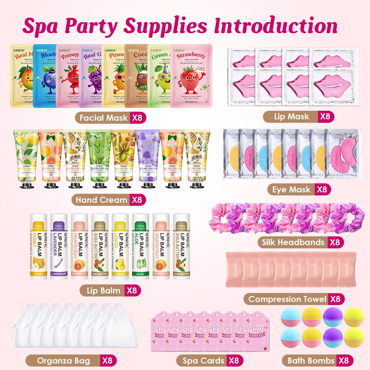 80PCS Spa Party Supplies for Girls Sleepover Spa Birthday - KONEUK Official Imagery - 3