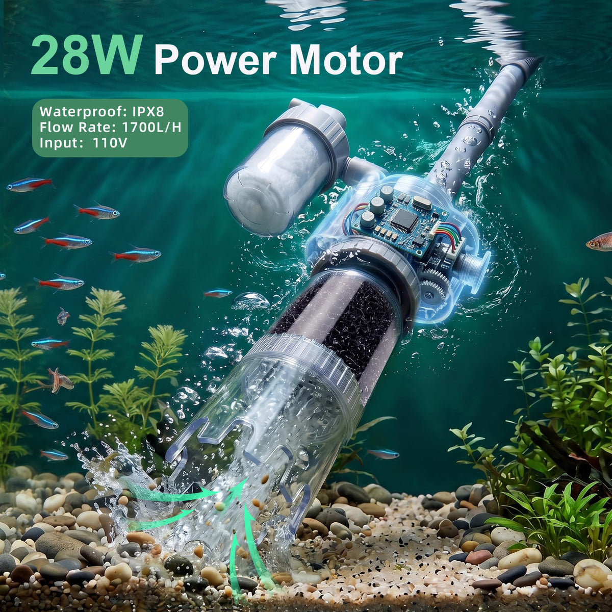 Electric Aquarium Vacuum Gravel Cleaner 5 in 1 Fish Tank - Meirenivo Official Imagery - 7