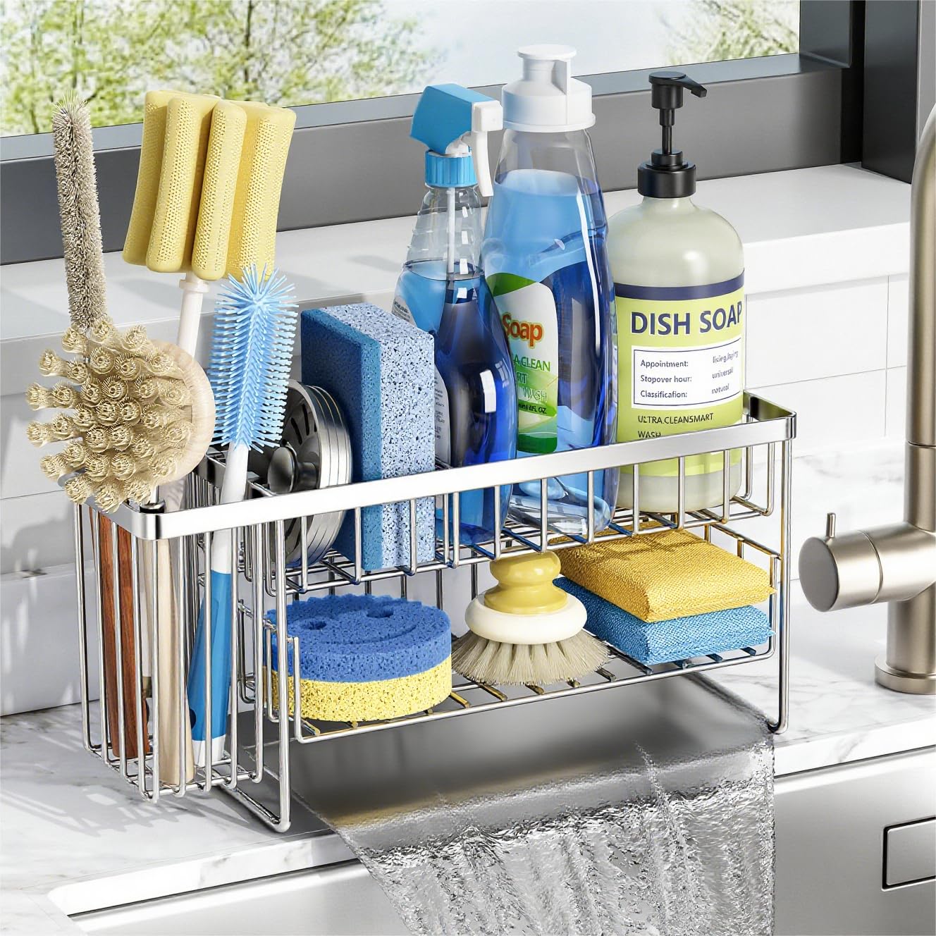 Cisily 2-Tier Kitchen Sink Caddy Organzier Rack with Dish Brush S - Cisily Official Product View 9