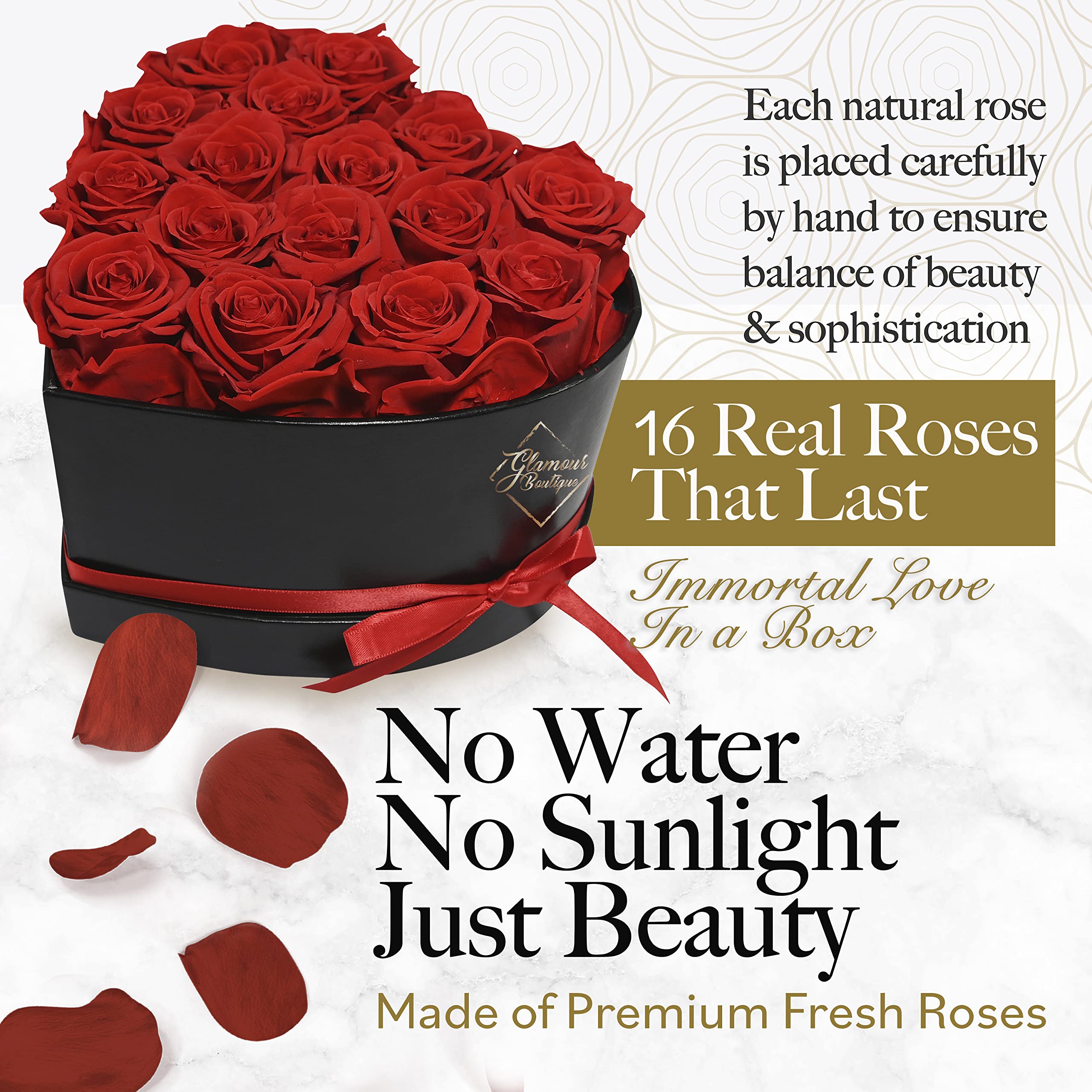 GLAMOUR BOUTIQUE Preserved Flowers 16 Forever Red Roses in - GLAMOUR BOUTIQUE Official Product Imagery - 5