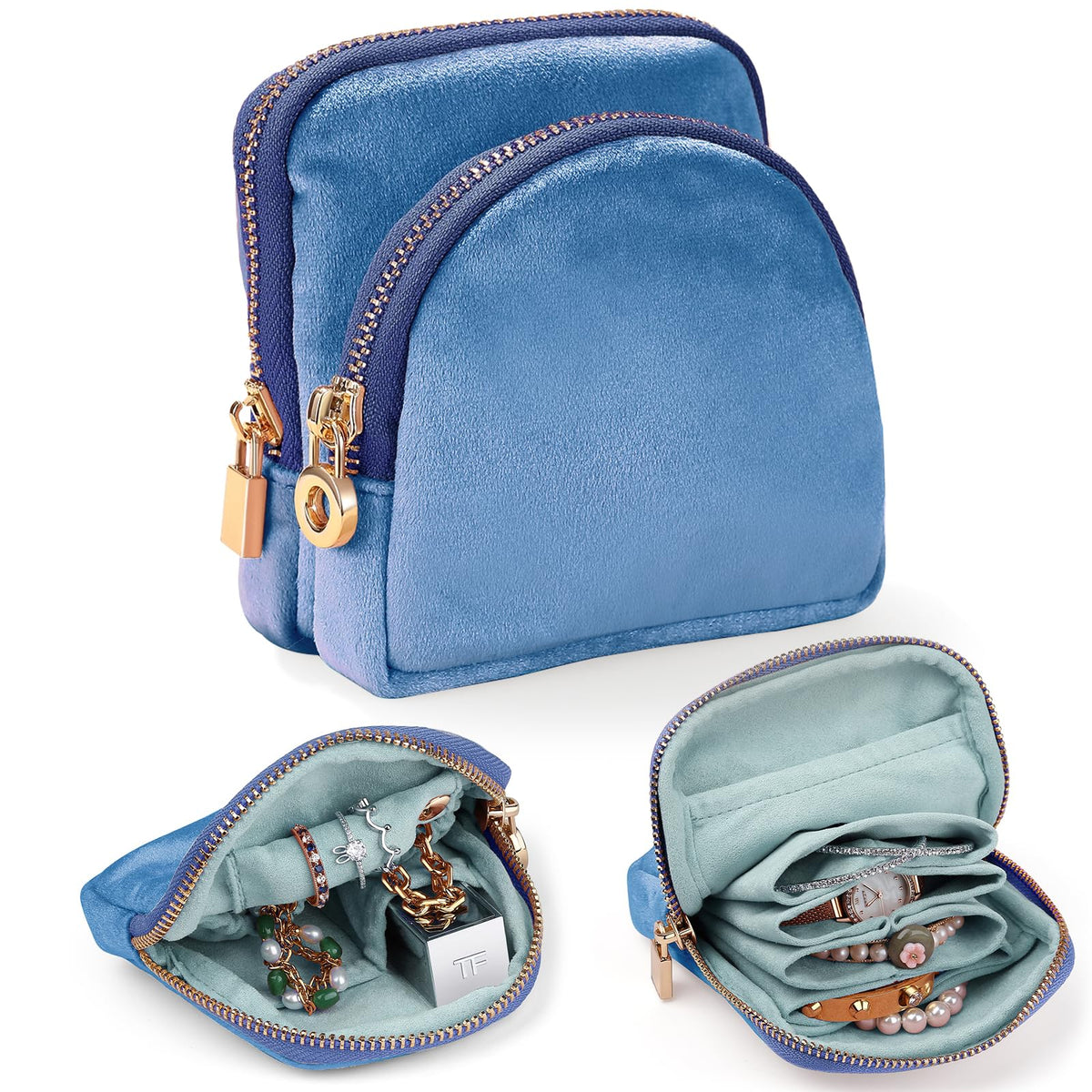 Small Travel Jewelry Case 2 in 1 Detachable Velvet Jewelry - Lumayina Official Imagery - 1