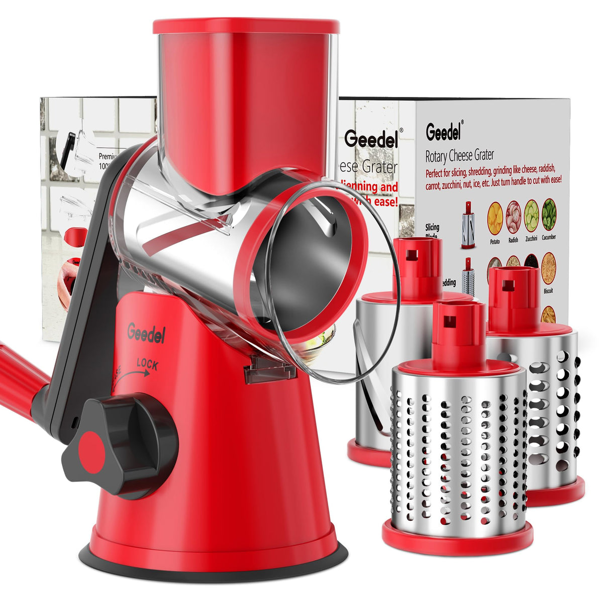 Geedel Rotary Cheese Grater Hand Crank Cheese Shredder - Geedel Official Imagery - 1