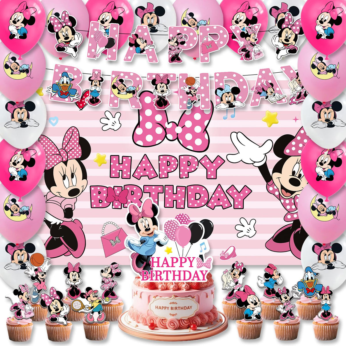 42pcs Minnies Party Supplies Pack Includes Banner Cake - Omto Official Imagery - 1