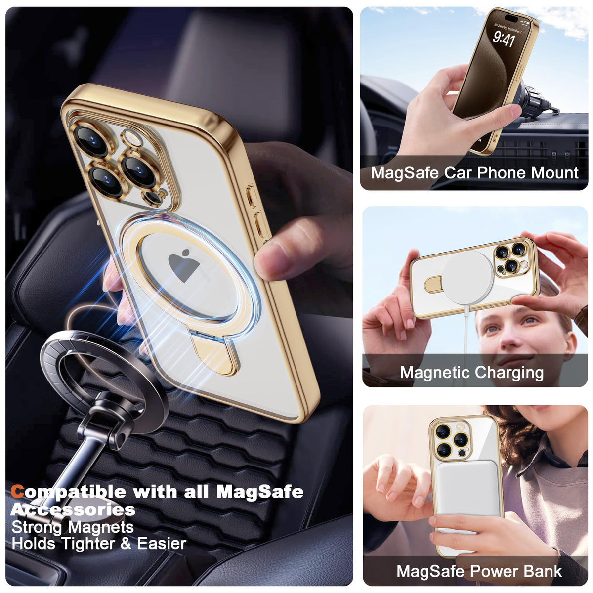 Plating Clear Case for iPhone 15 Pro Max with Stand 6 7 Gold - ETPESOK Official Imagery - 5