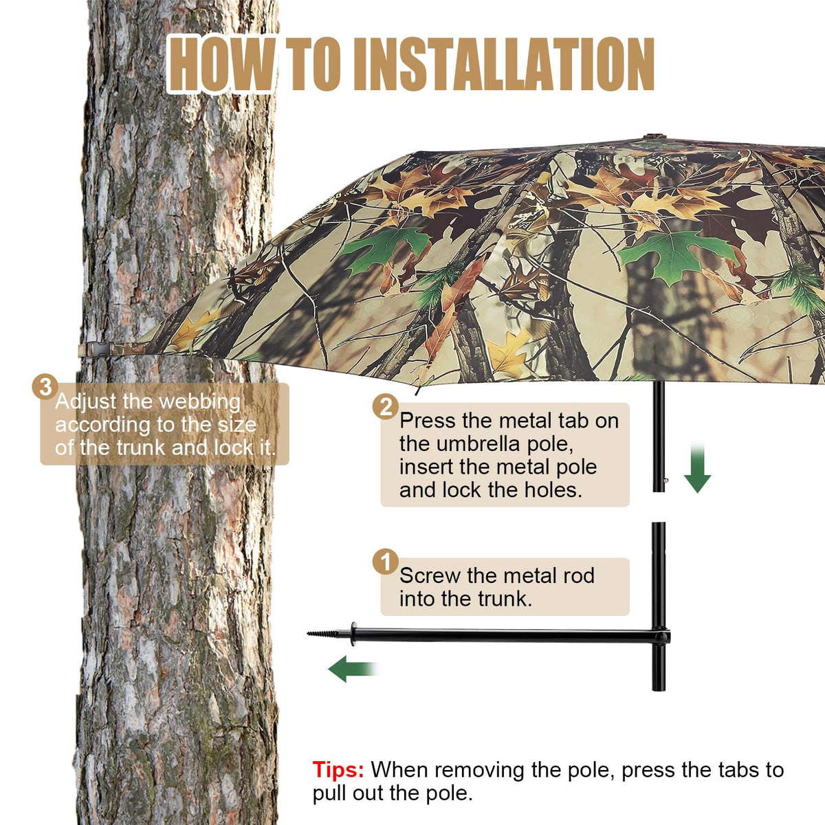 58 Wide Tree Stand Umbrella with Heavy Duty Rod Durable - Kalkal Official Imagery - 3