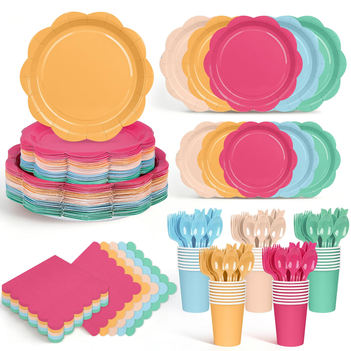 350 Pcs Colorful Party Plates and Napkins Party Supplies - ZUQMZUQ Official Imagery - 1