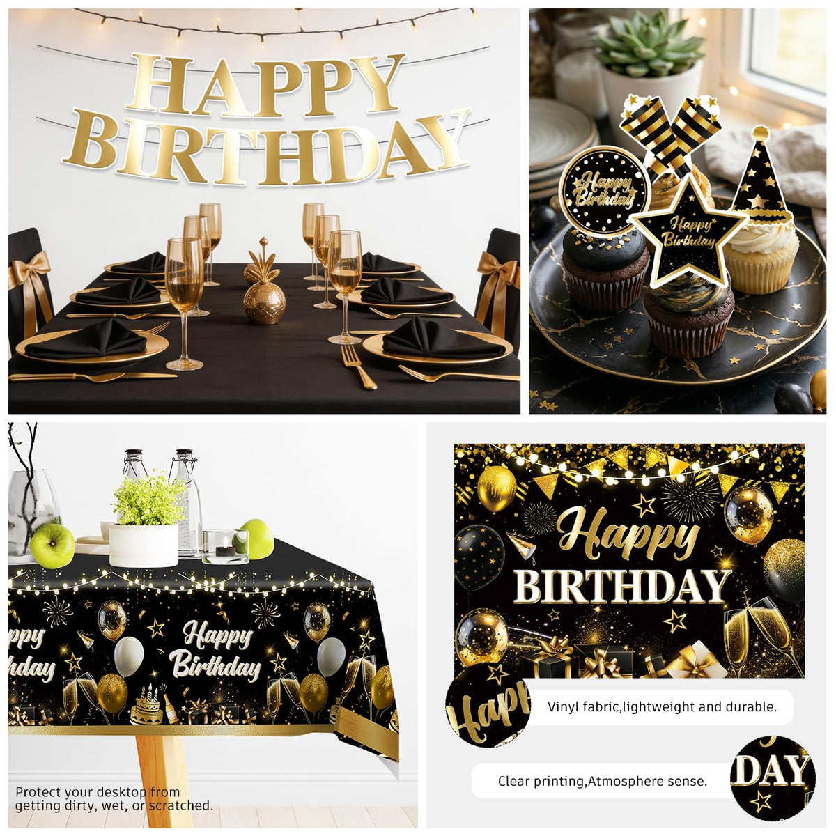 206pcs Black and Gold Birthday Decorations Men Set for 25 - Yingoto Official Imagery - 7