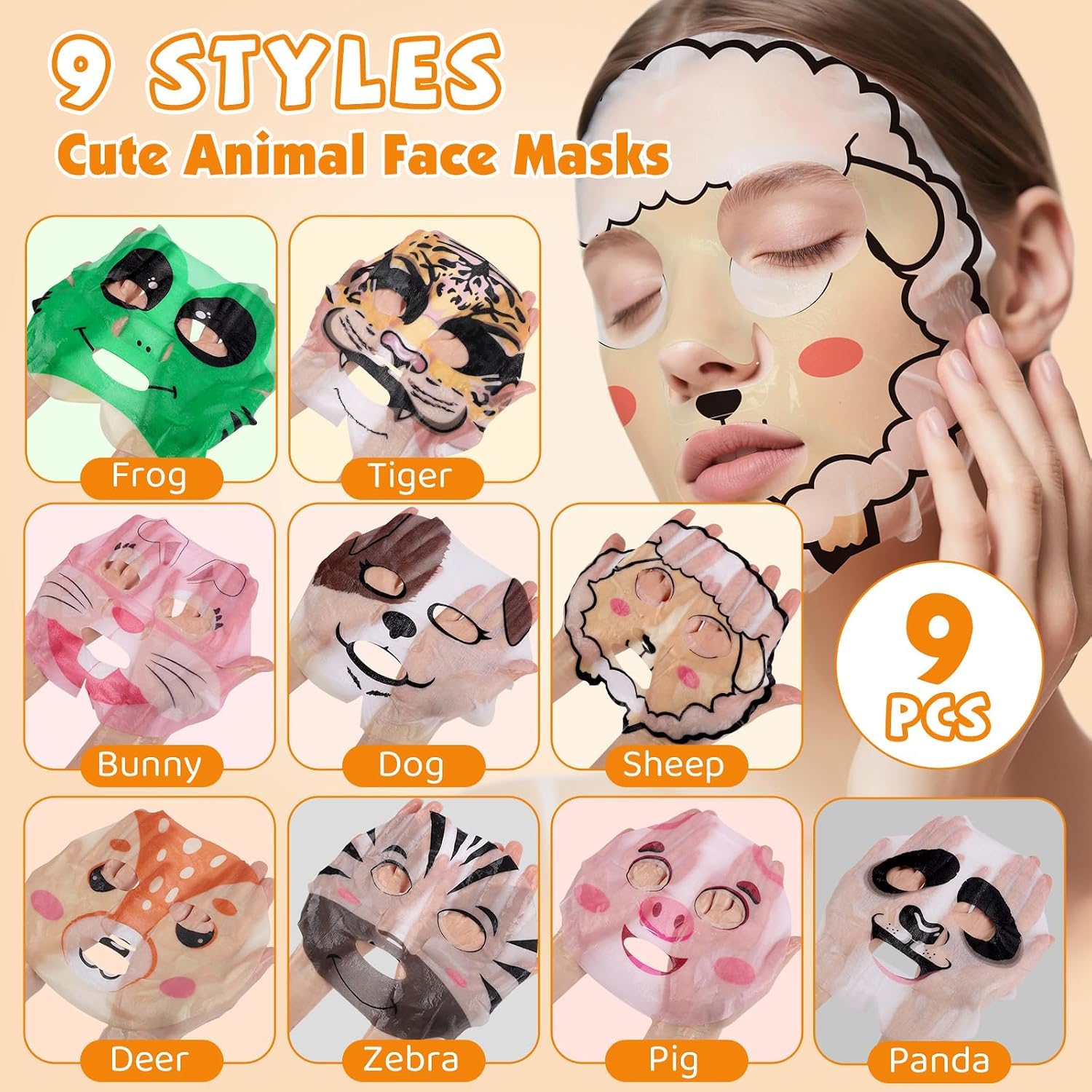 9 Pack Animal Face Masks Skincare for Kids, Spa Party Gifts for - KONEUK