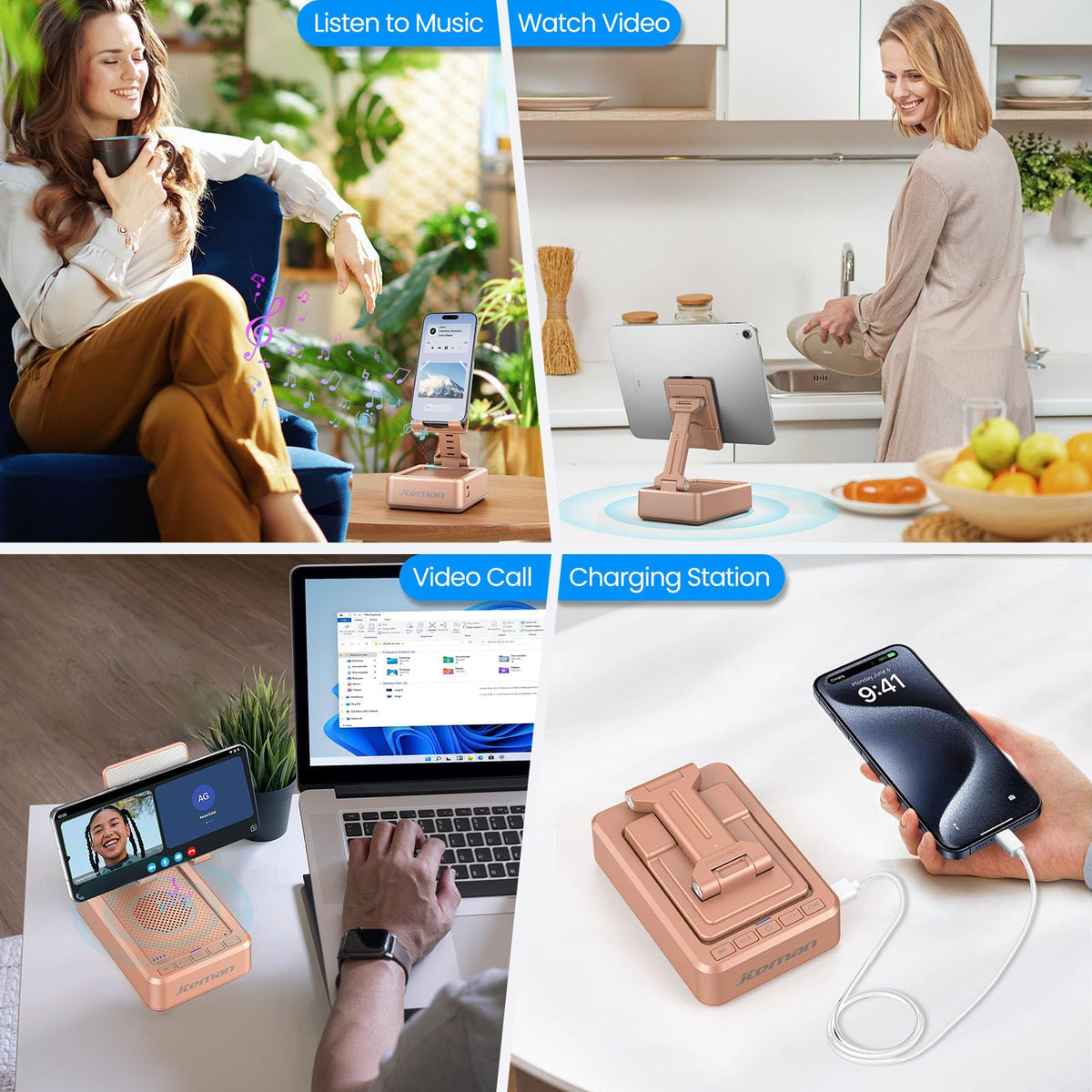 JTEMAN Cell Phone Stand with Bluetooth Speaker and Charging - JTEMAN Official Imagery - 6