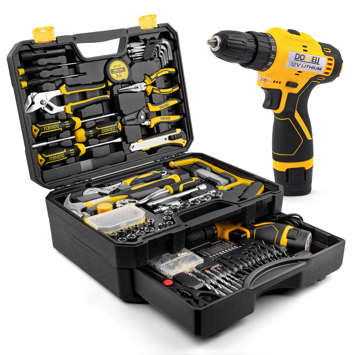 DOWELL Tool Set with 12V Cordless Drill 223 Pcs Home Tool - DOWELL Official Imagery - 1