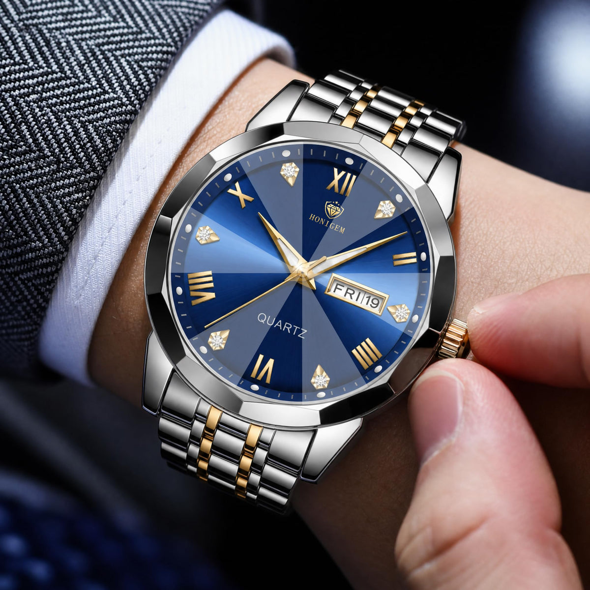 Mens Watches Chronograph Stainless Steel Business Dress - HONIGEM Official Imagery - 4