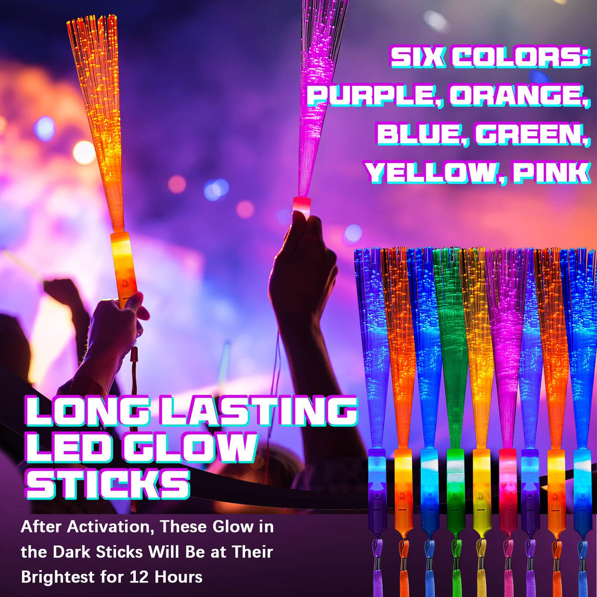 36 Pcs Fiber Optic Wand LED Glow Sticks Bulk with 3 Modes - Skylety Official Imagery - 4