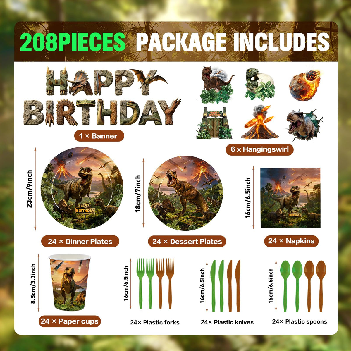 208pcs Dinosaur Birthday Decorations Plates Napkins Party - JVORFDG Official Imagery - 3