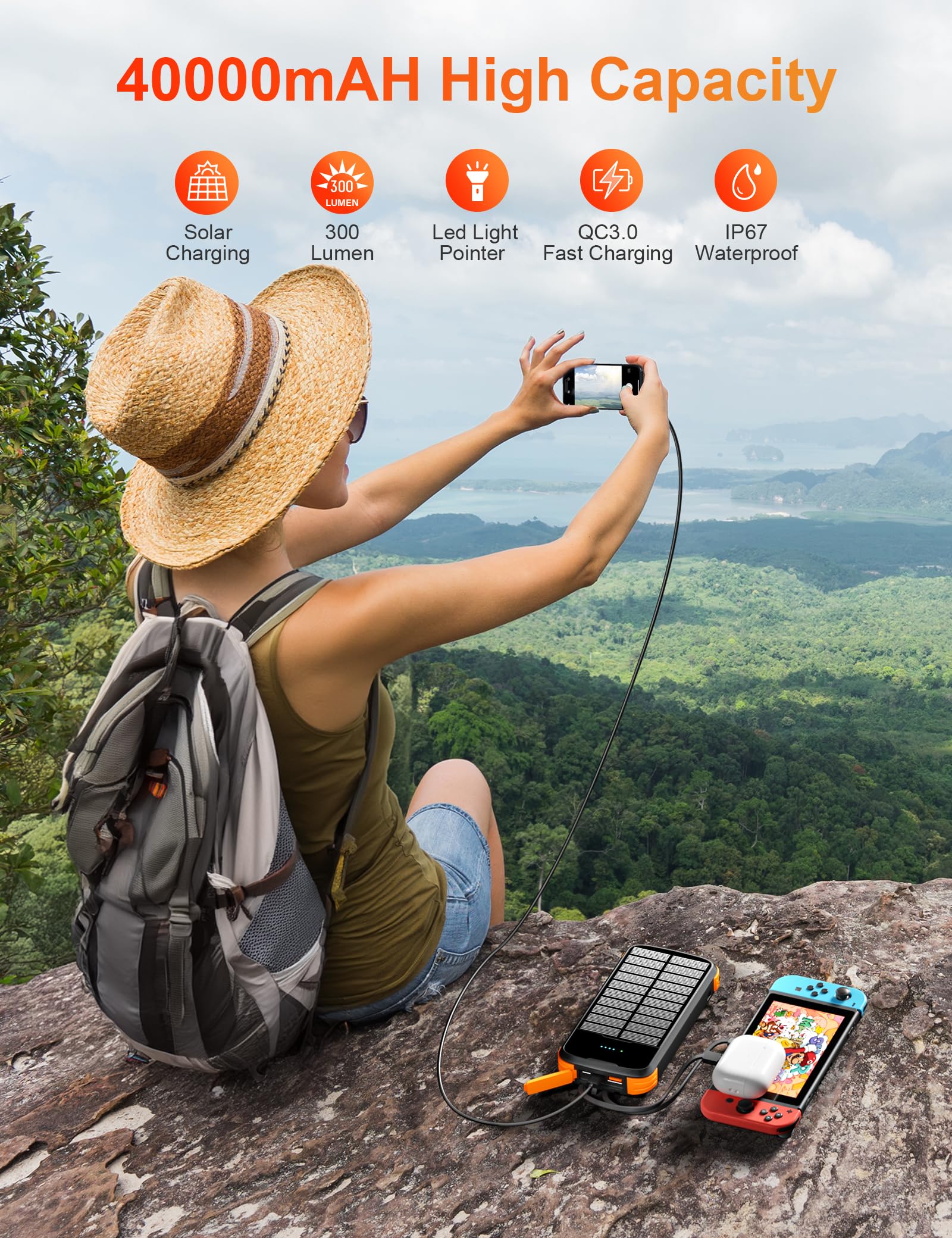 Solar Power Bank 40000mAh Portable Charger PD 20W Fast - MINRISE Official Imagery - 6