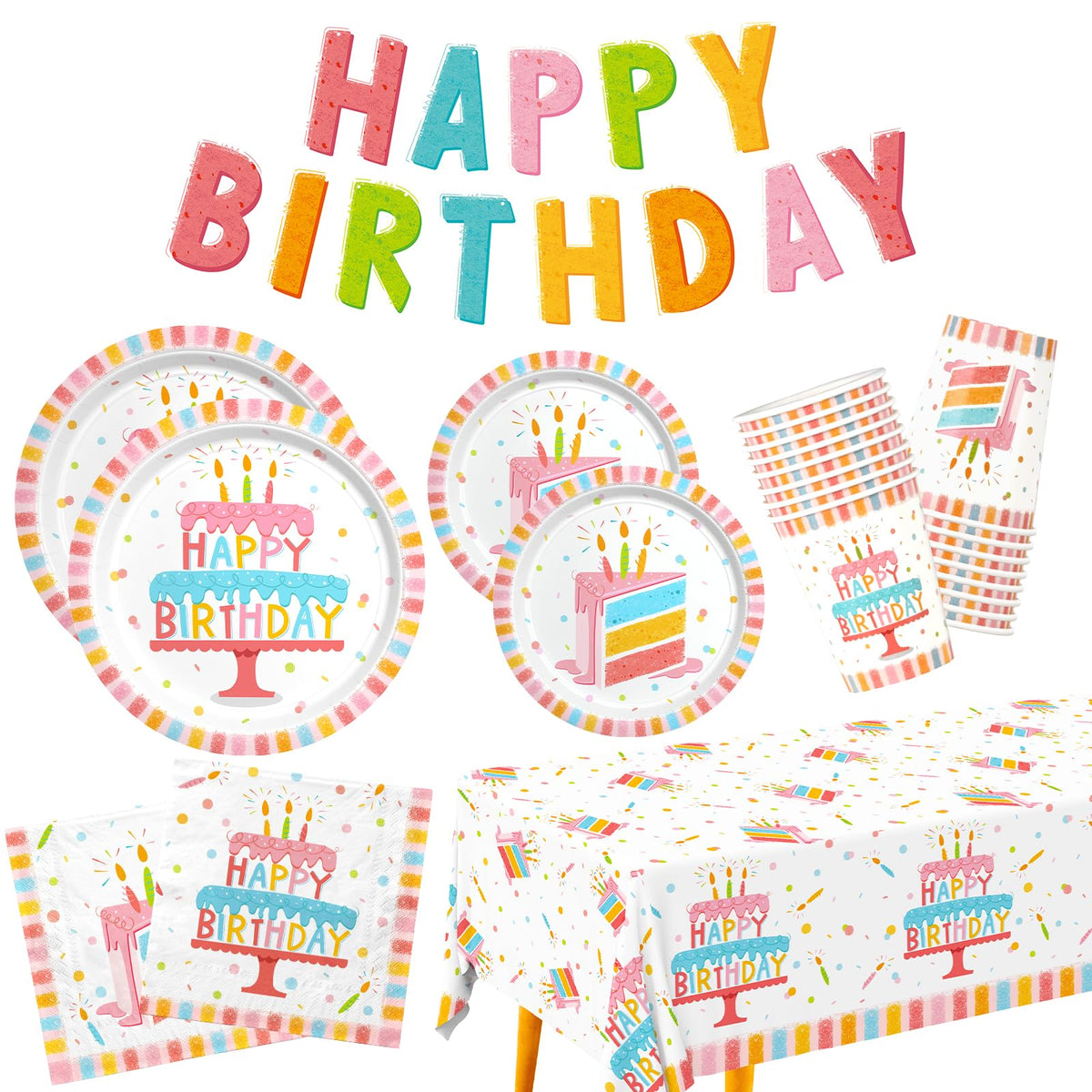 Happy Birthday Party Supplies Set for 25 Kit with Cake - Gatherfun Official Imagery - 1