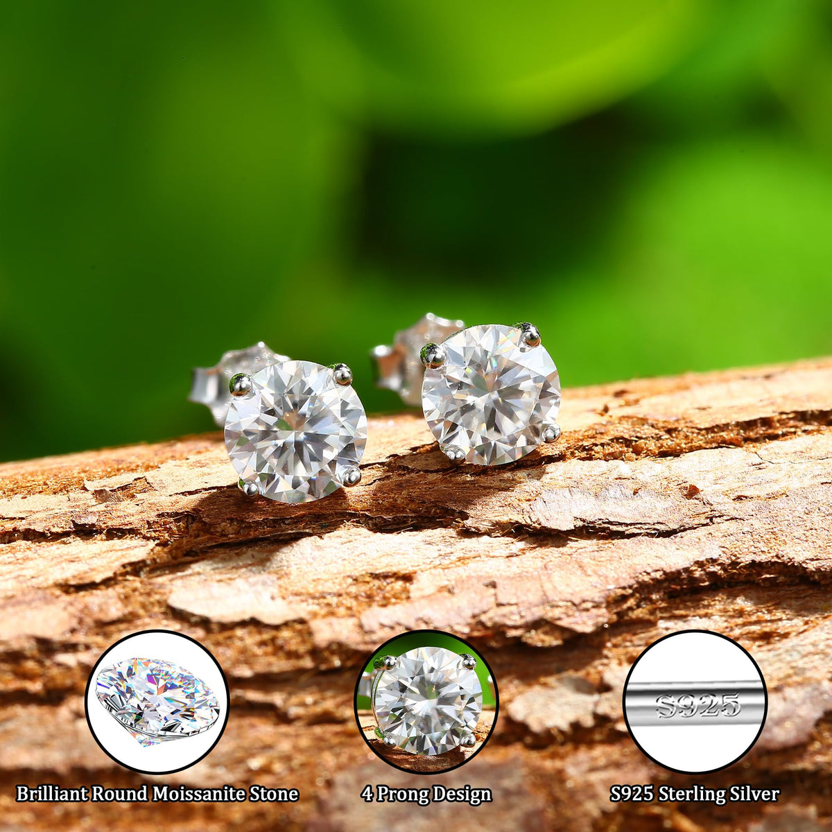 Moissanite Earrings Studs Solid 925 Sterling Silver - GEMQUEEN Official Imagery - 6