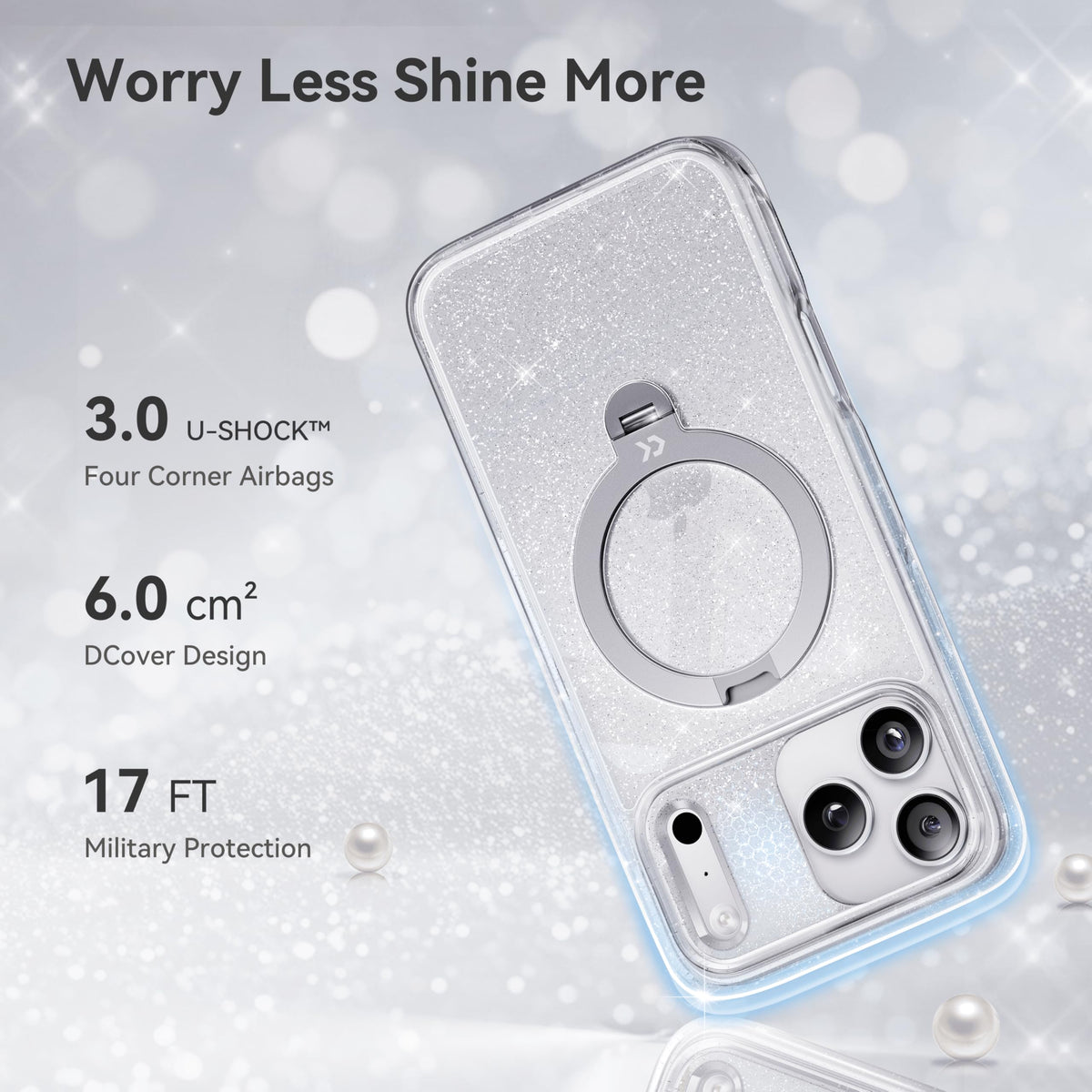 CASEKOO Clear Pearl Sparkle 360 Spin Magnetic Stand for - CASEKOO Official Imagery - 7