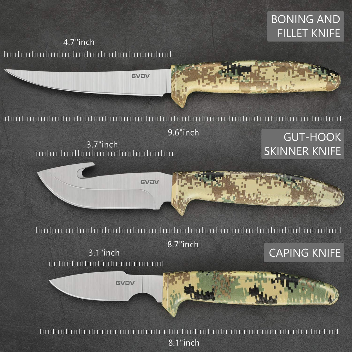 GVDV 6 Piece Hunting Knife Set Field Dressing Game - GVDV Official Imagery - 3