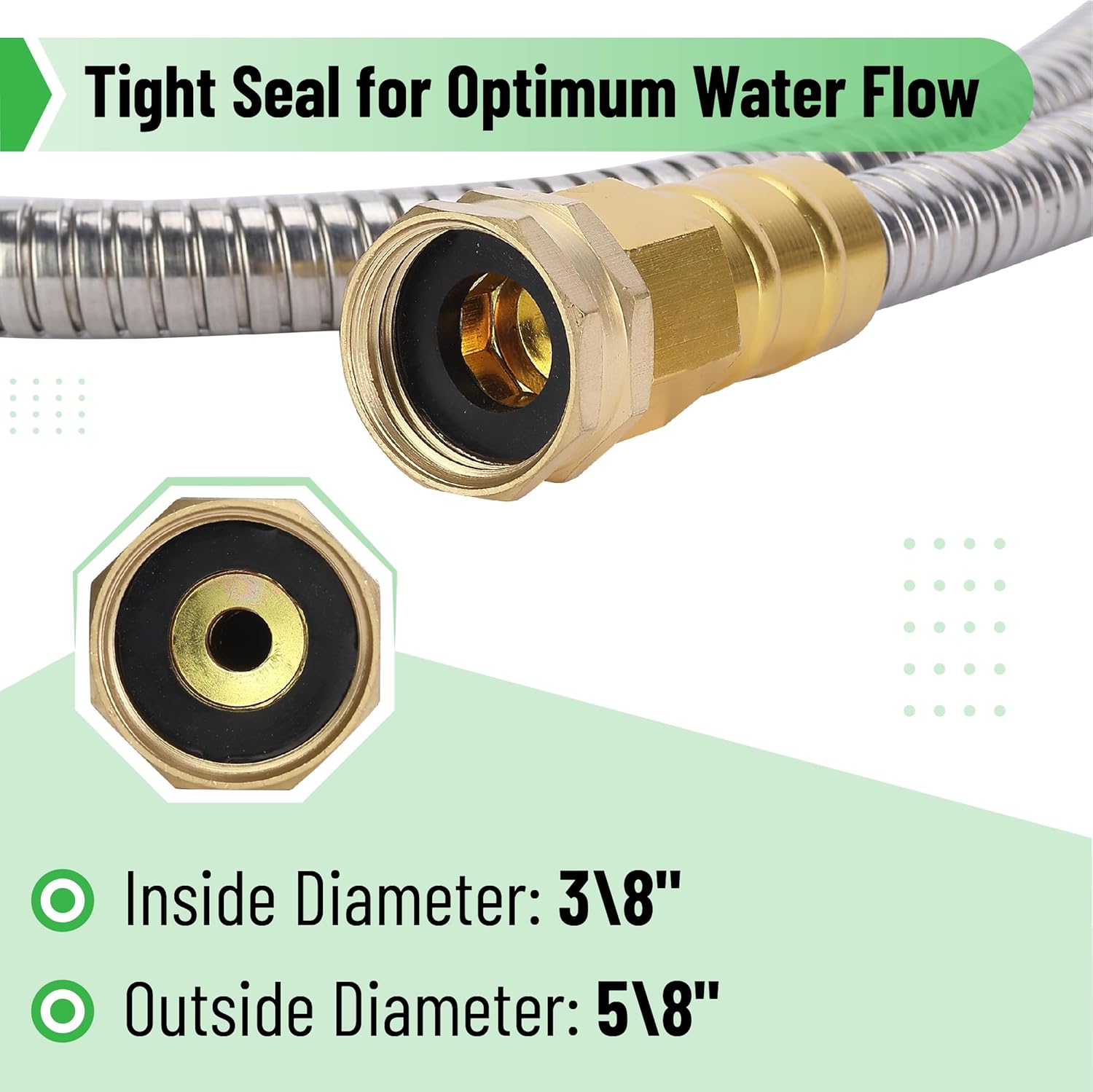 UNCO 25ft stainless steel garden hose with no kink flexible metal design and brass fittings, ideal for outdoor watering.