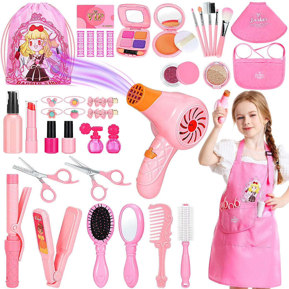 Hair Salon Toys for Girls 39 Pcs Pretend Play Makeup Toys - Hapgo Official Imagery - 1