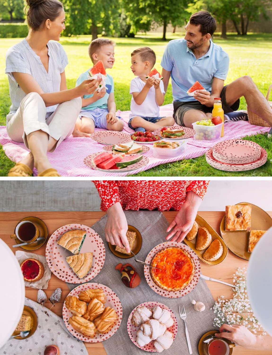 Nkaiso 141Pcs Pink Rose Gold Paper Plates and Napkins Party - Nkaiso Official Imagery - 7