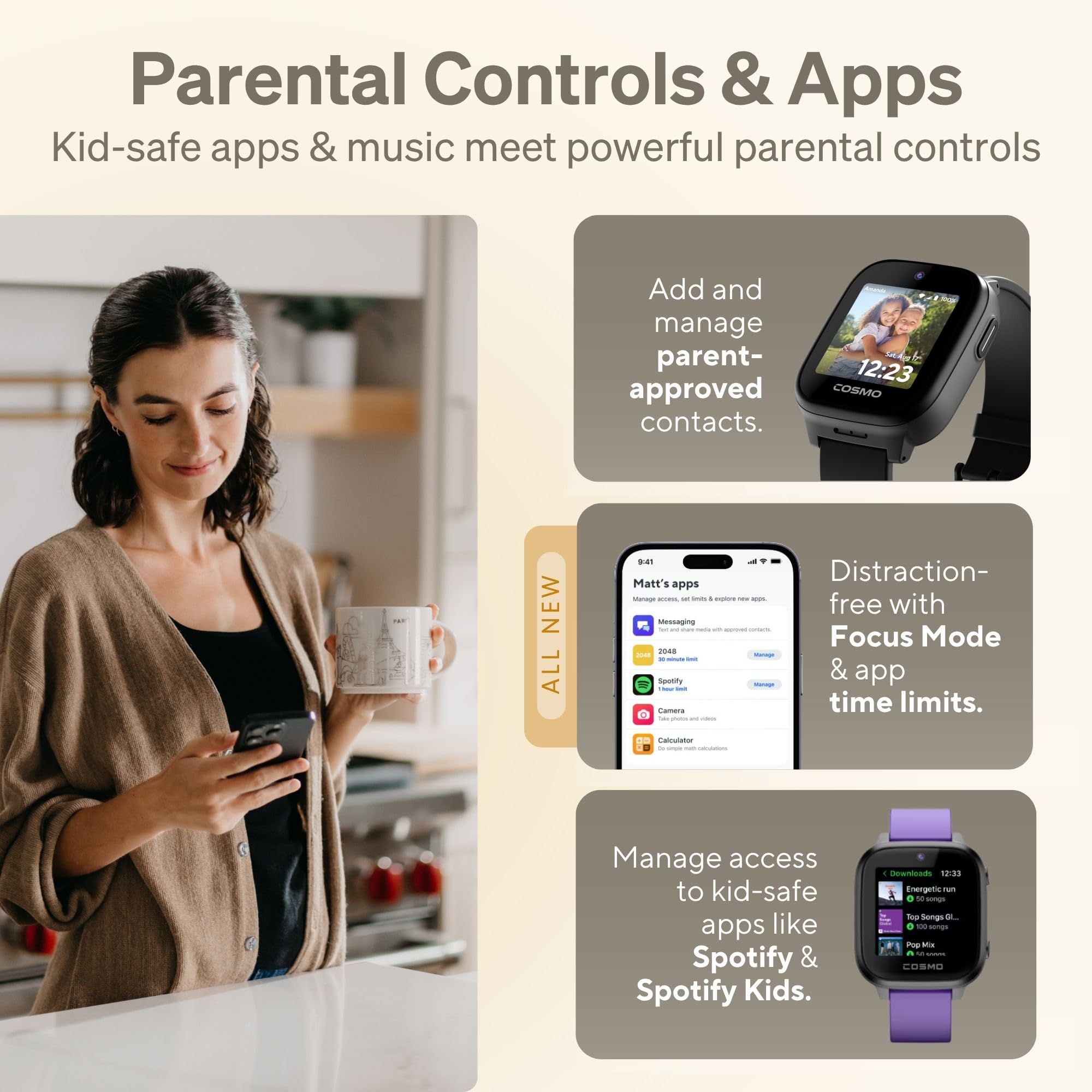 JrTrack 5 Kids Smart Watch by Cosmo | Best Kid-Safe Phone Watch | Prec - View 6