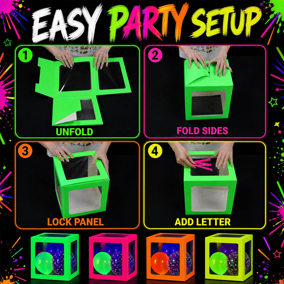 Mega L Glow in the Dark Party Supplies Neon Balloon Boxes 8 - Mega-Loopolis Official Imagery - 8
