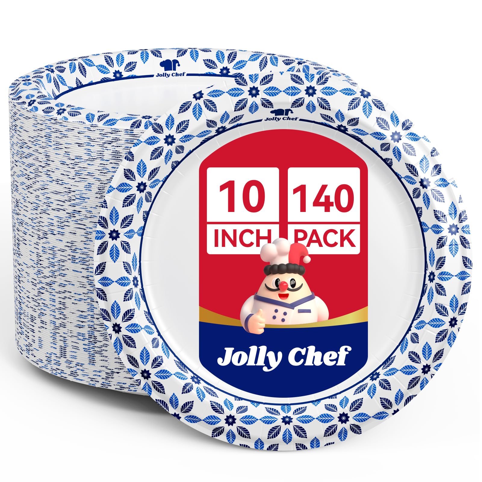 10 inch Disposable Paper Plates 140 Count, Soak Proof, Cut - Product Imagery