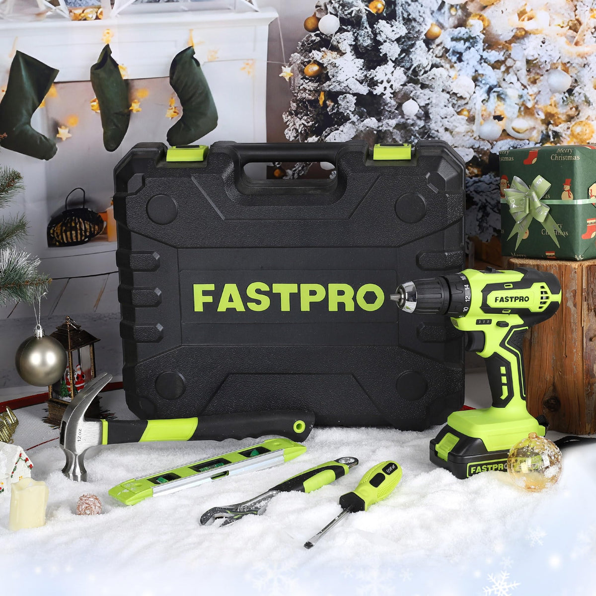 FASTPRO 20V Drill Set Home Tool Kit with Tool Box Green - FASTPRO Official Imagery - 3