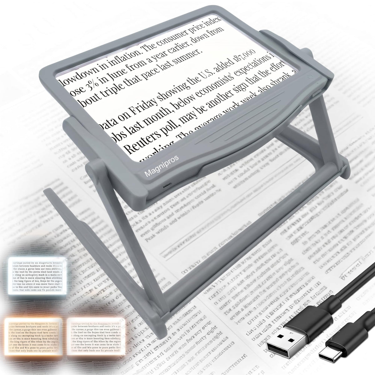 MAGNIPROS 5X LED Page Magnifying Glass Detachable Stand 3 - MagniPros Official Imagery - 1