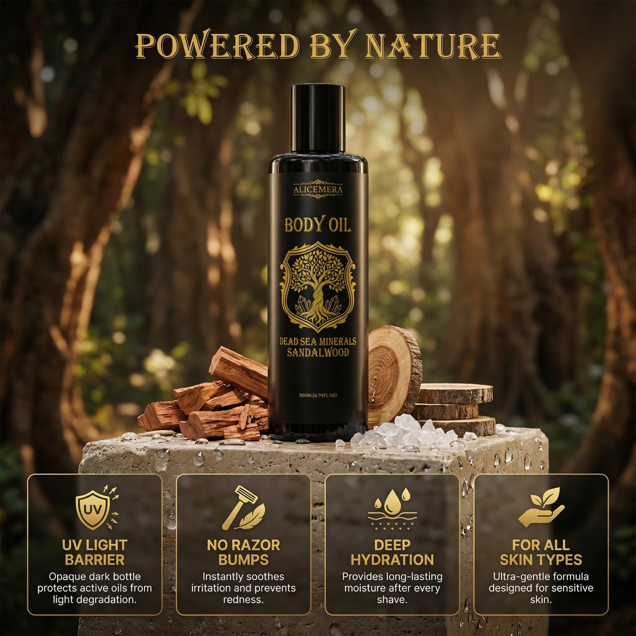 Sandalwood Body Oil for Men Women Post Shave 6 76 Fl Oz - Alicemera Official Imagery - 6