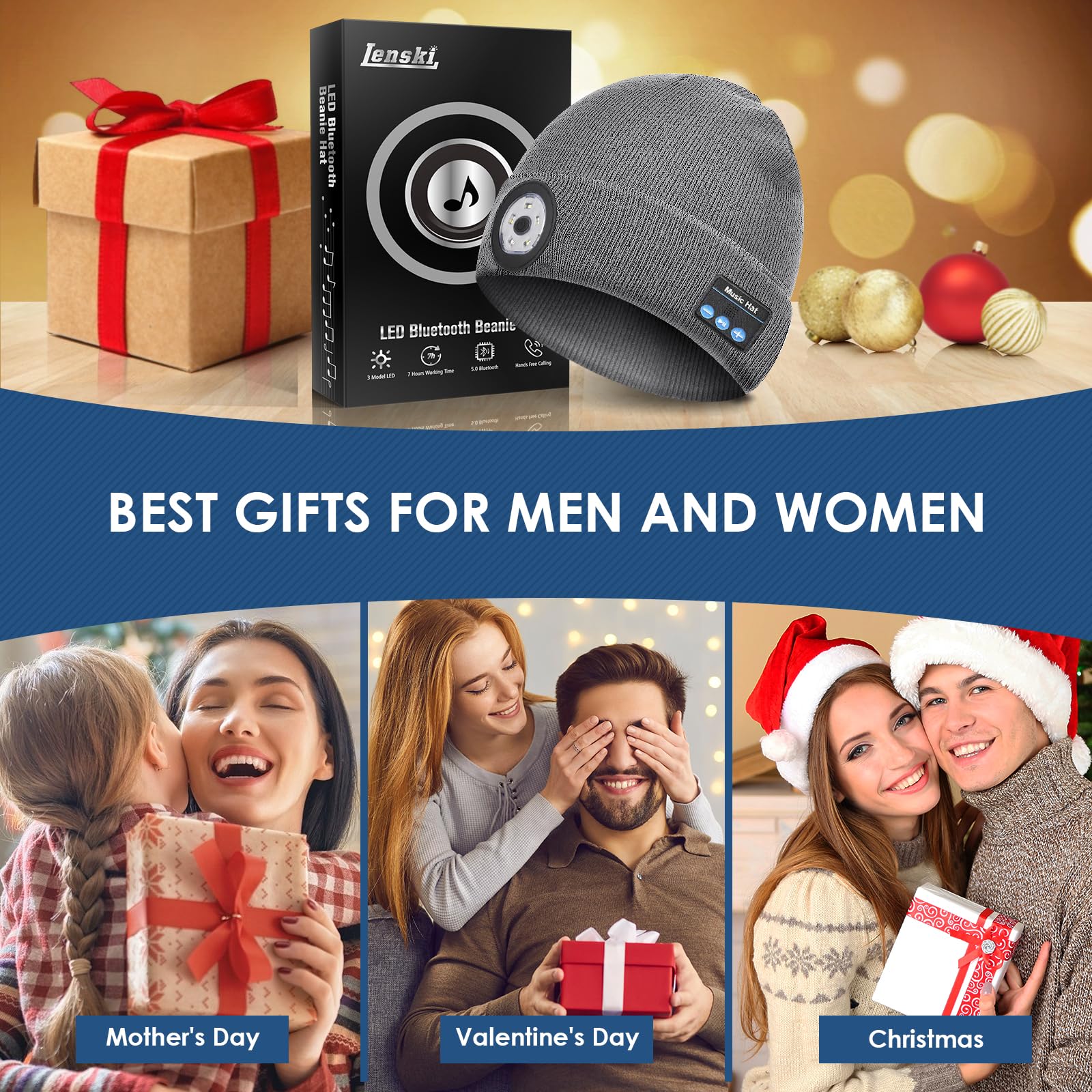 Lenski Stocking Stuffers Gifts for Men Bluetooth Beanie Hat with Speakers - Lenski Official Product View 3